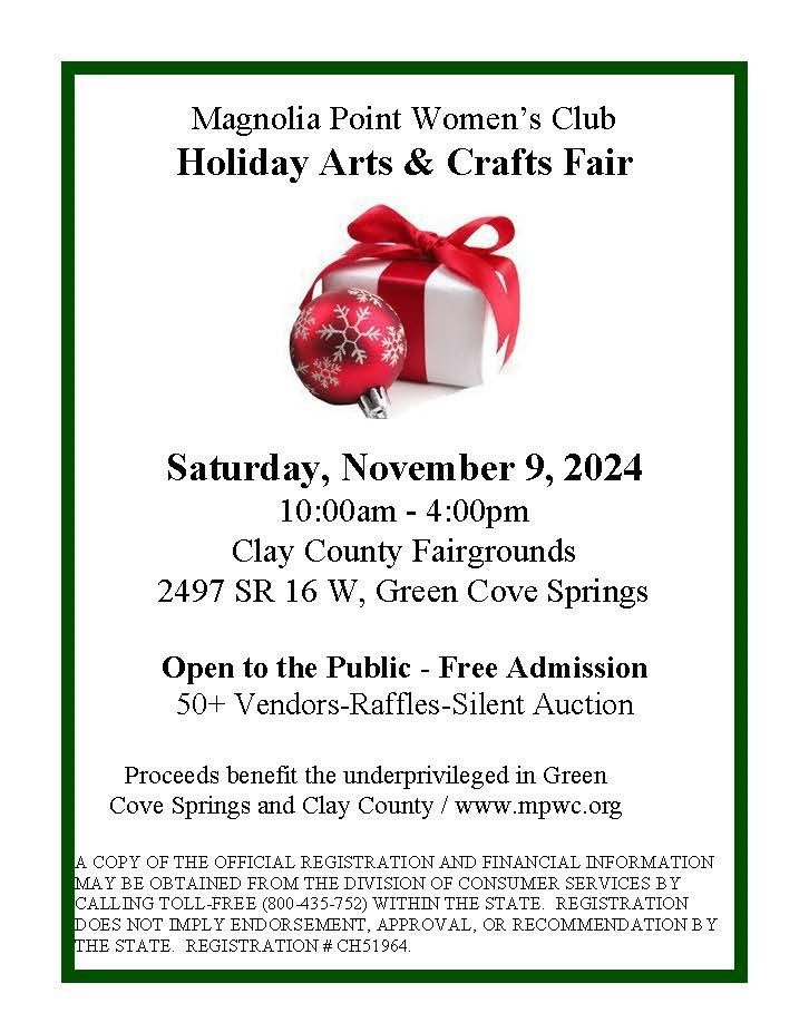 White flier with event details text and a image of a present