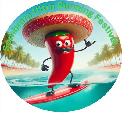 Animated image of a red chili wearing a sombrero with event name printed.