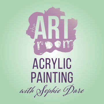 Green graphic with purple text and art room logo