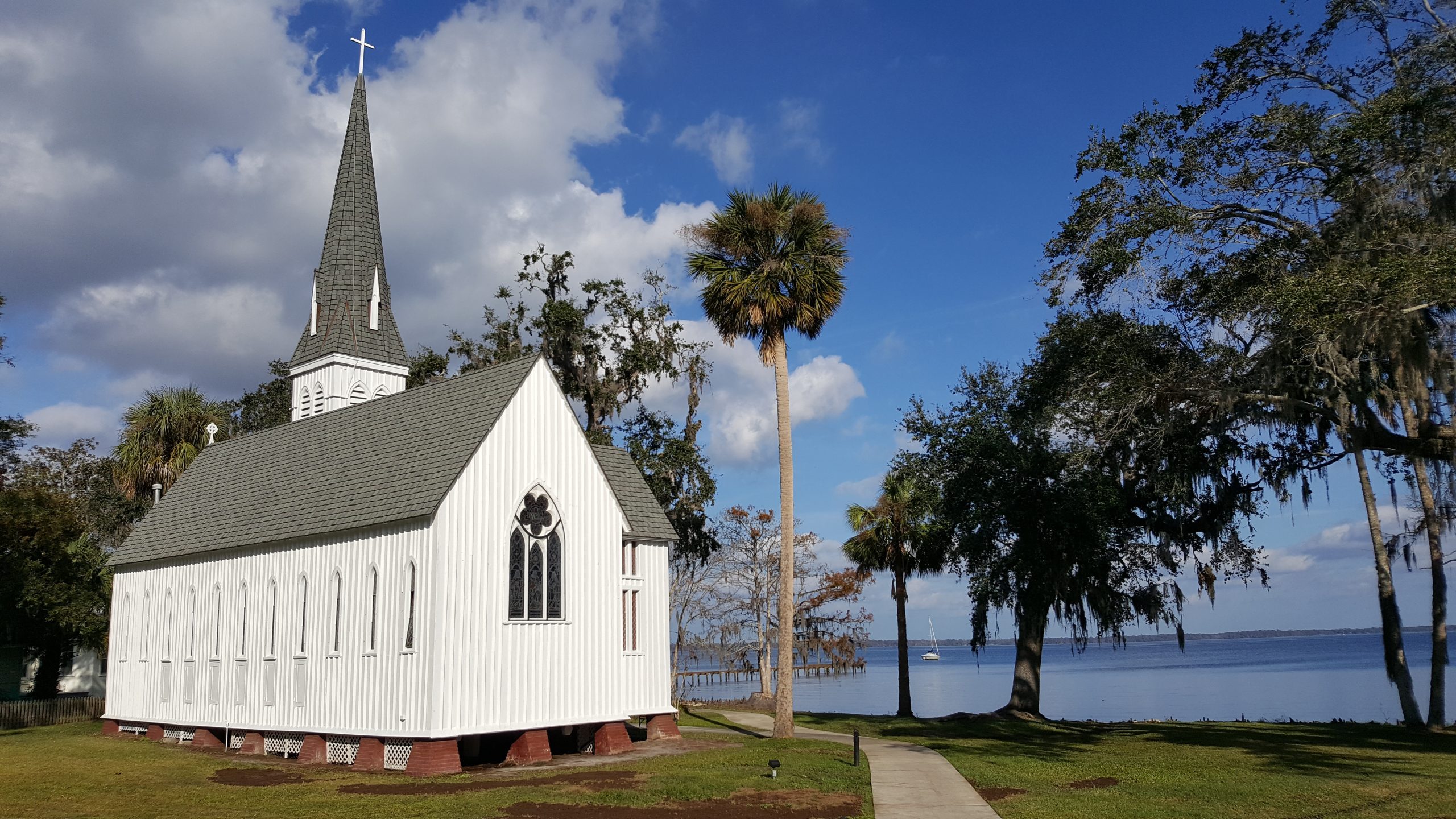 Historic Gothic Style White Church along the St Johns River