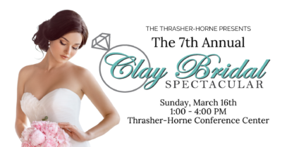 Bride posing with event information.