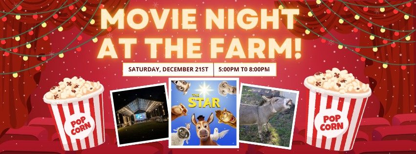 Event banner with movie information and pictures of popcorn.