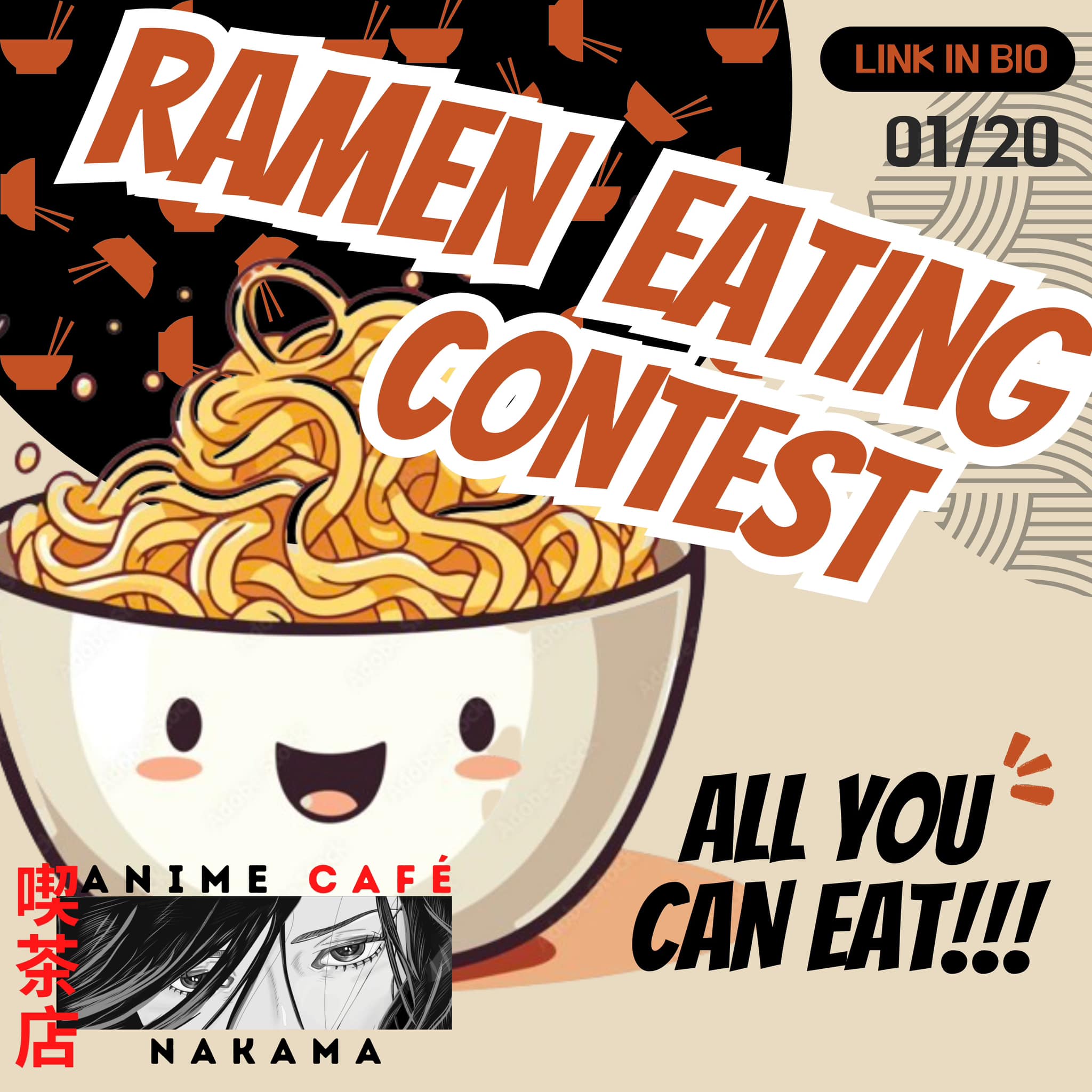 Animated bowl of ramen with event information