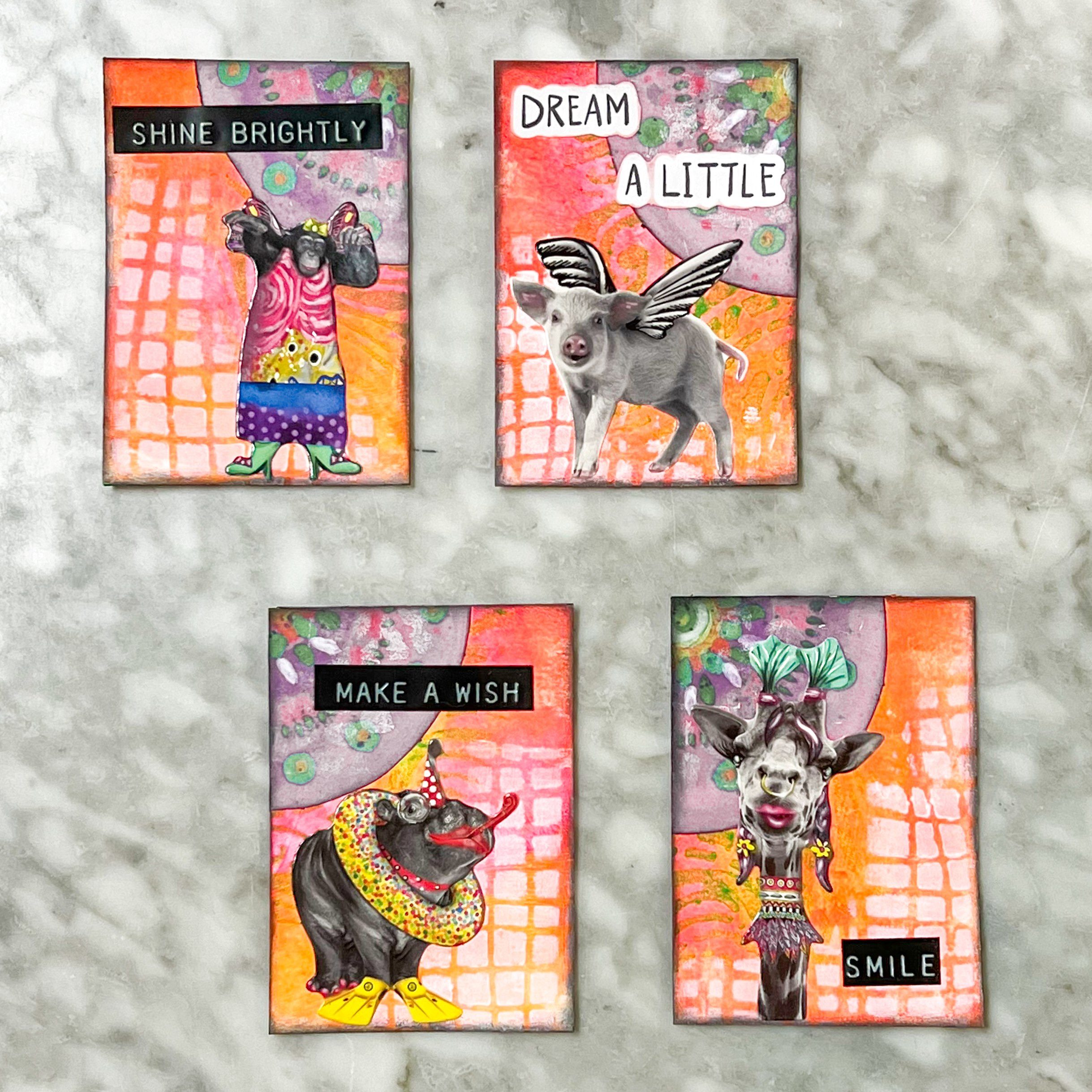 Picture of multicolored hand made stationary on a gray background.