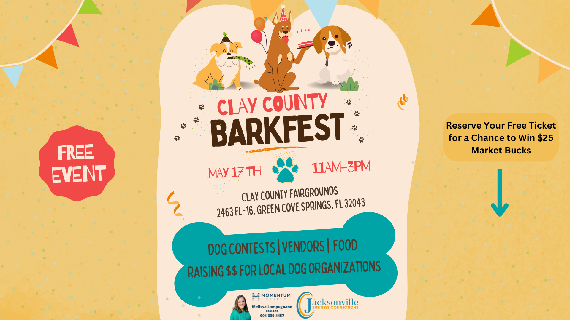 Event flyer with illustration of dogs.