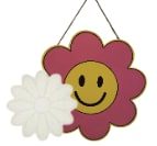 Photo of hand-made flower door hangers. One is white, the other is pink and yellow.