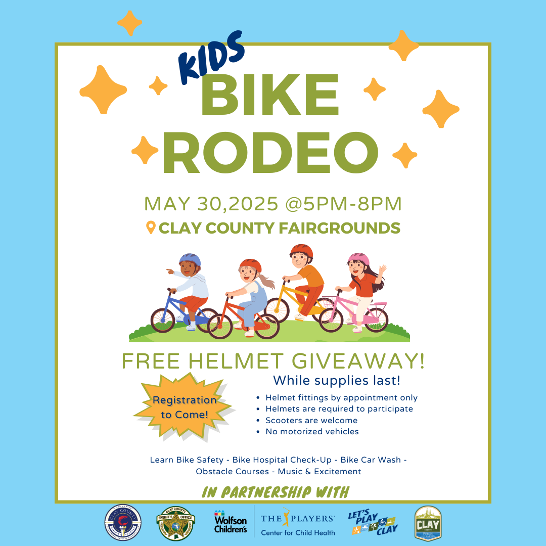 Event flyer with illustration of children on bikes.