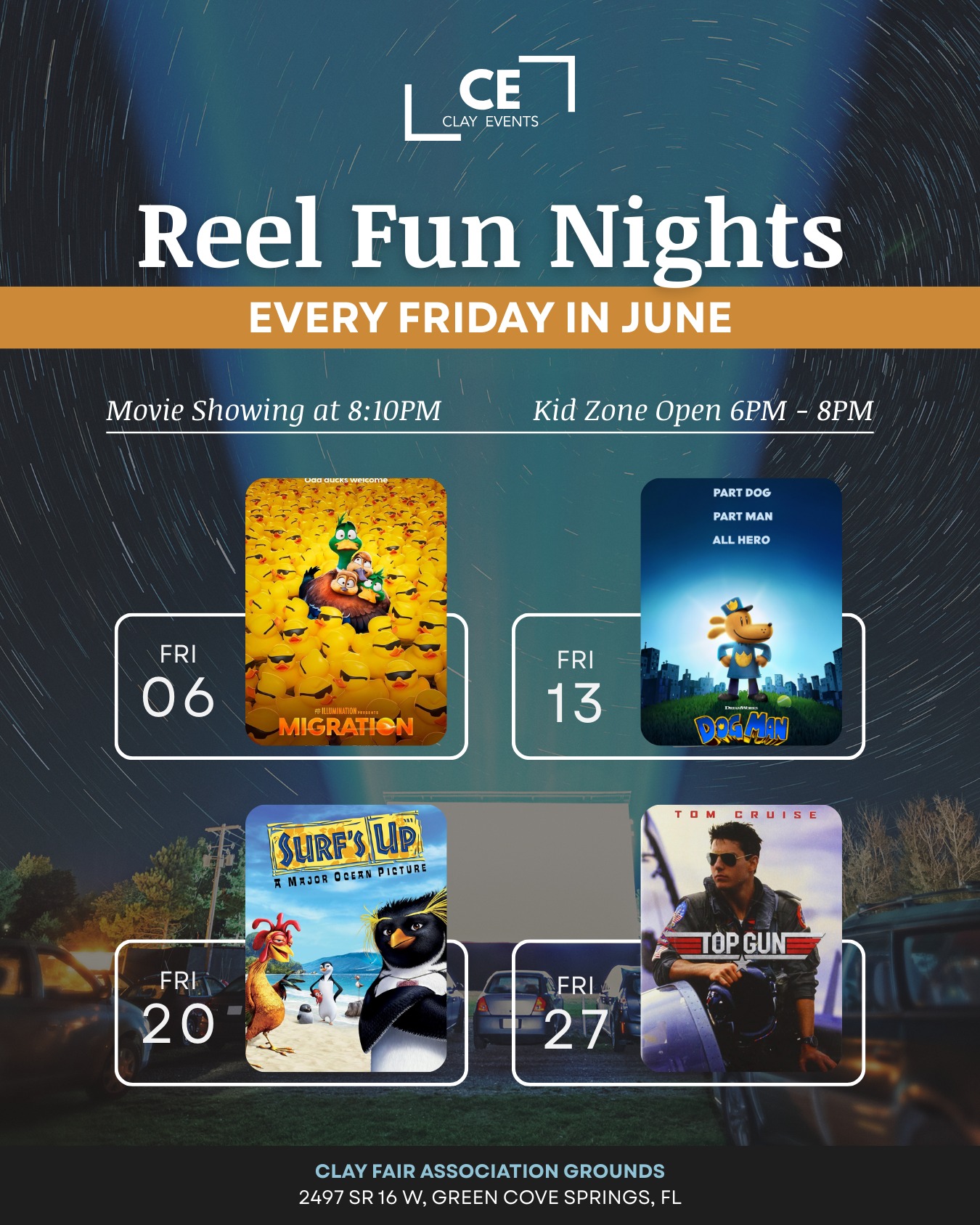 Event flyer with titles of scheduled movies.