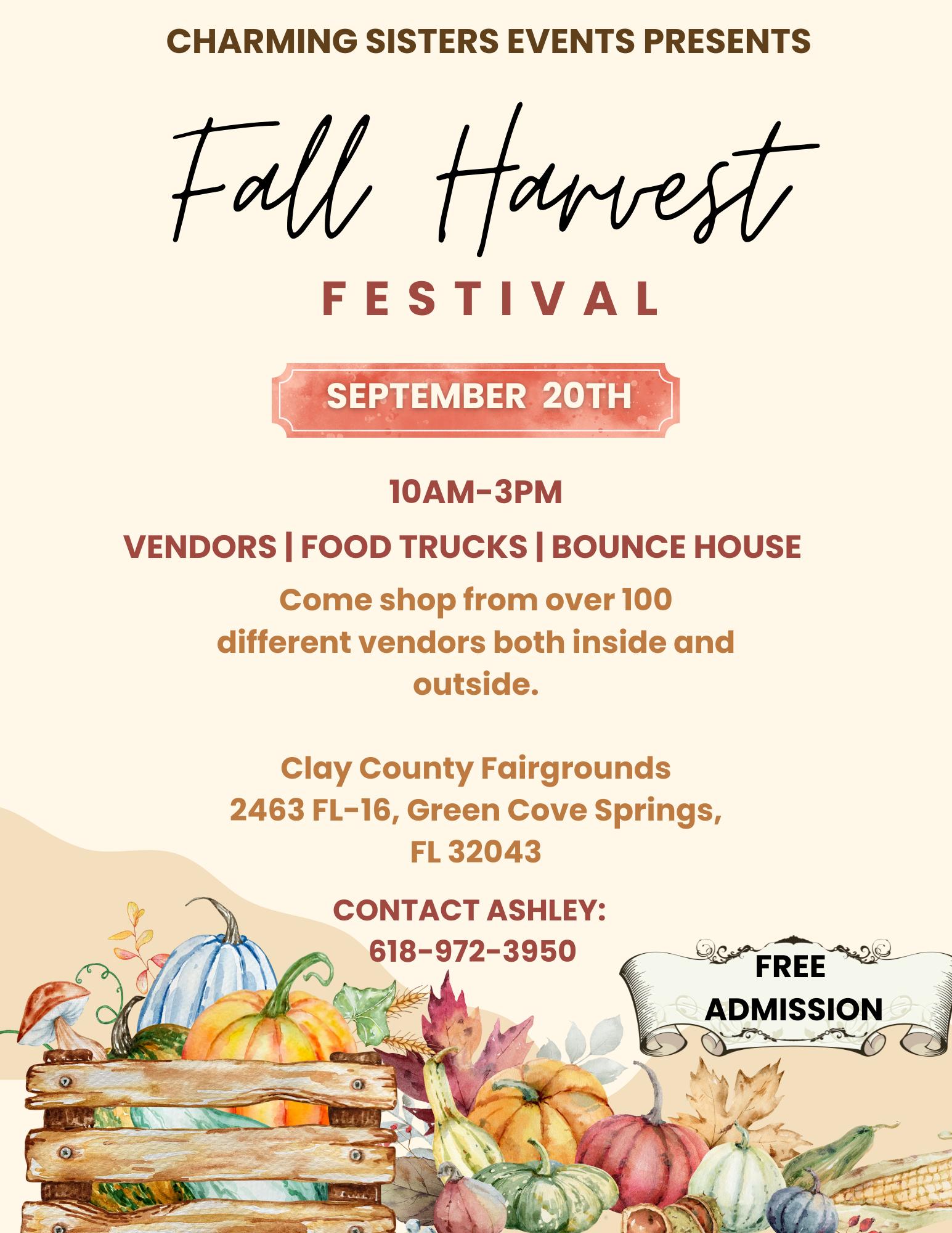 Event flyer with information on Autumn themed background.