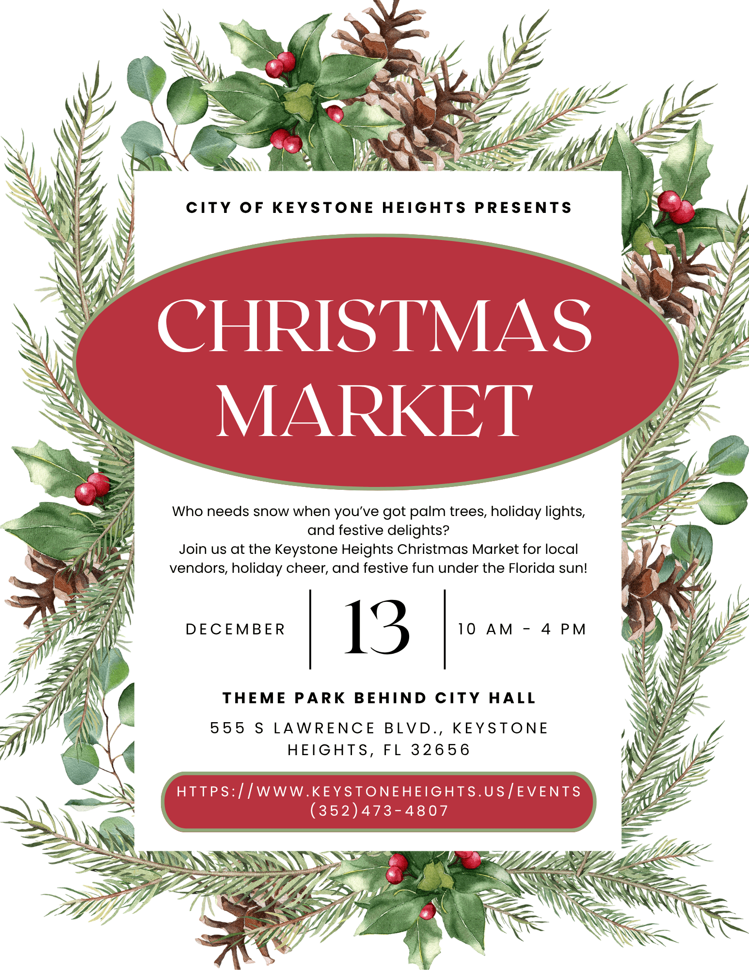 Event flyer with information on a holiday themed background.