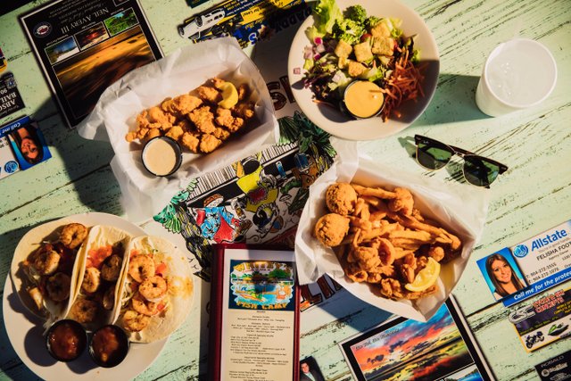 Seafood spread at Whitey's Fish Camp