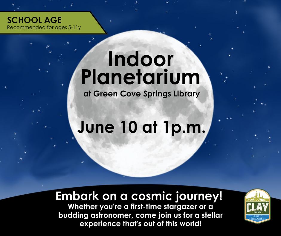 Event flyer with information printed over an image of the moon.