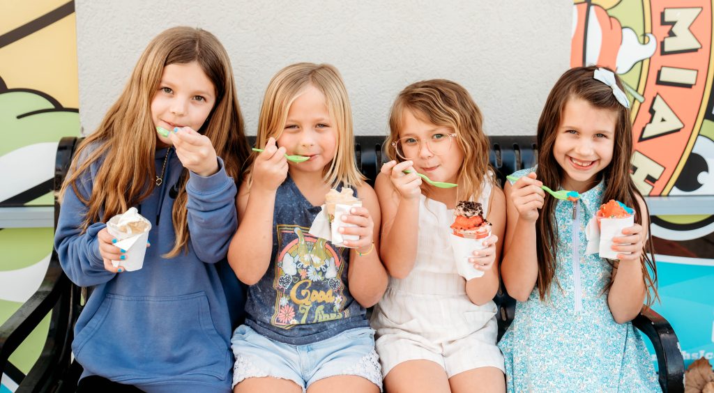 Group of girls eating ice cream at Jeremiah's Ice Cream