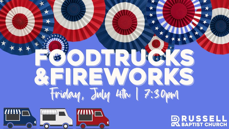 Event flyer with a patriotic theme and food trucks.
