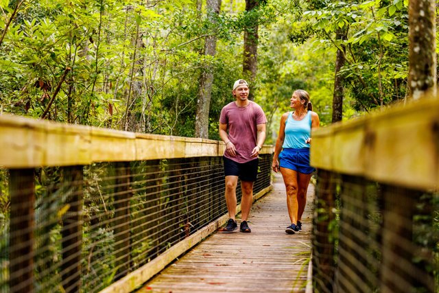 Couple hiking at Camp Chowenwaw