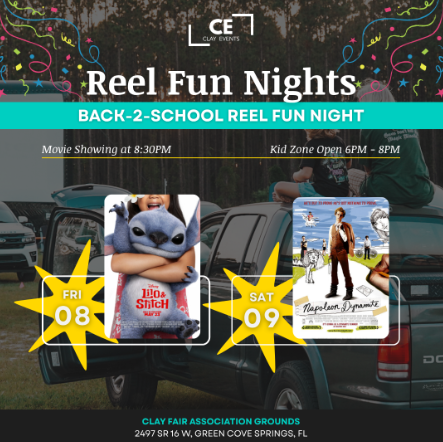 Event flyer with titles of scheduled movies.