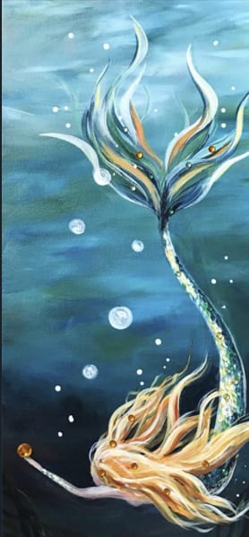 Painting of a mermaid in the water.