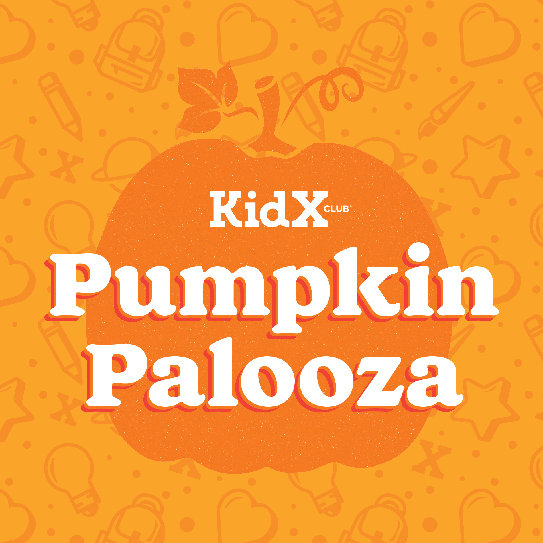 Orange pumpkin with the event name.