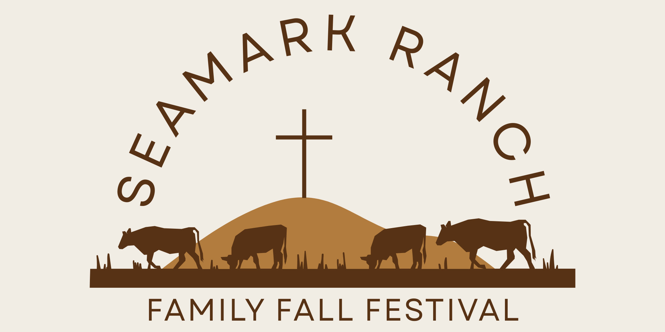Venue name and event written on a beige background with livestock silhouettes.