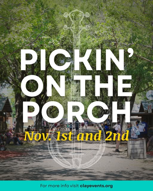 Photo of street with people walking and name of event written over.